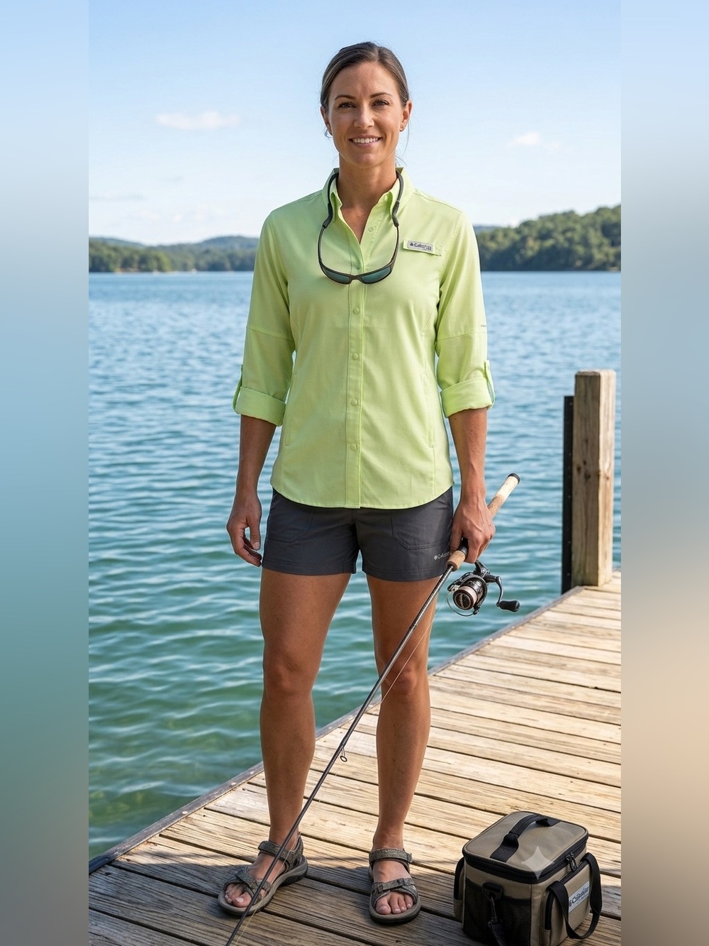 Columbia PFG Women’s Small Lime Green Fishing Shirt Long Sleeve Vented UPF Outdo